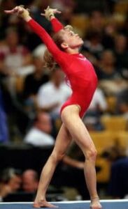 18 Aug 2000: Morgan White is doing her routine in the Floor Exercise Event during the U.S. Women's Olympic Gymnastics Trials at the Fleet Center in Boston, Massachusetts.Mandatory Credit: Matthew Stockman /Allsport